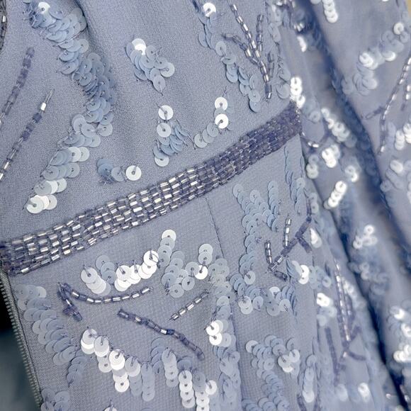 NWT MAC DUGGAL 93595 Periwinkle Floral Sequin Embellished High Neck Dress Womens - Picture 10 of 13